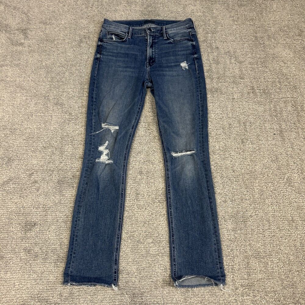 Mother The Mid Rise Dazzler Ankle Fray Jeans Womens 26 Weekend Warrior Stretch